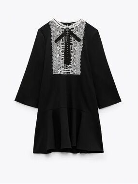 ZARA Contrast Lace Bow Peplum Dress | Size M